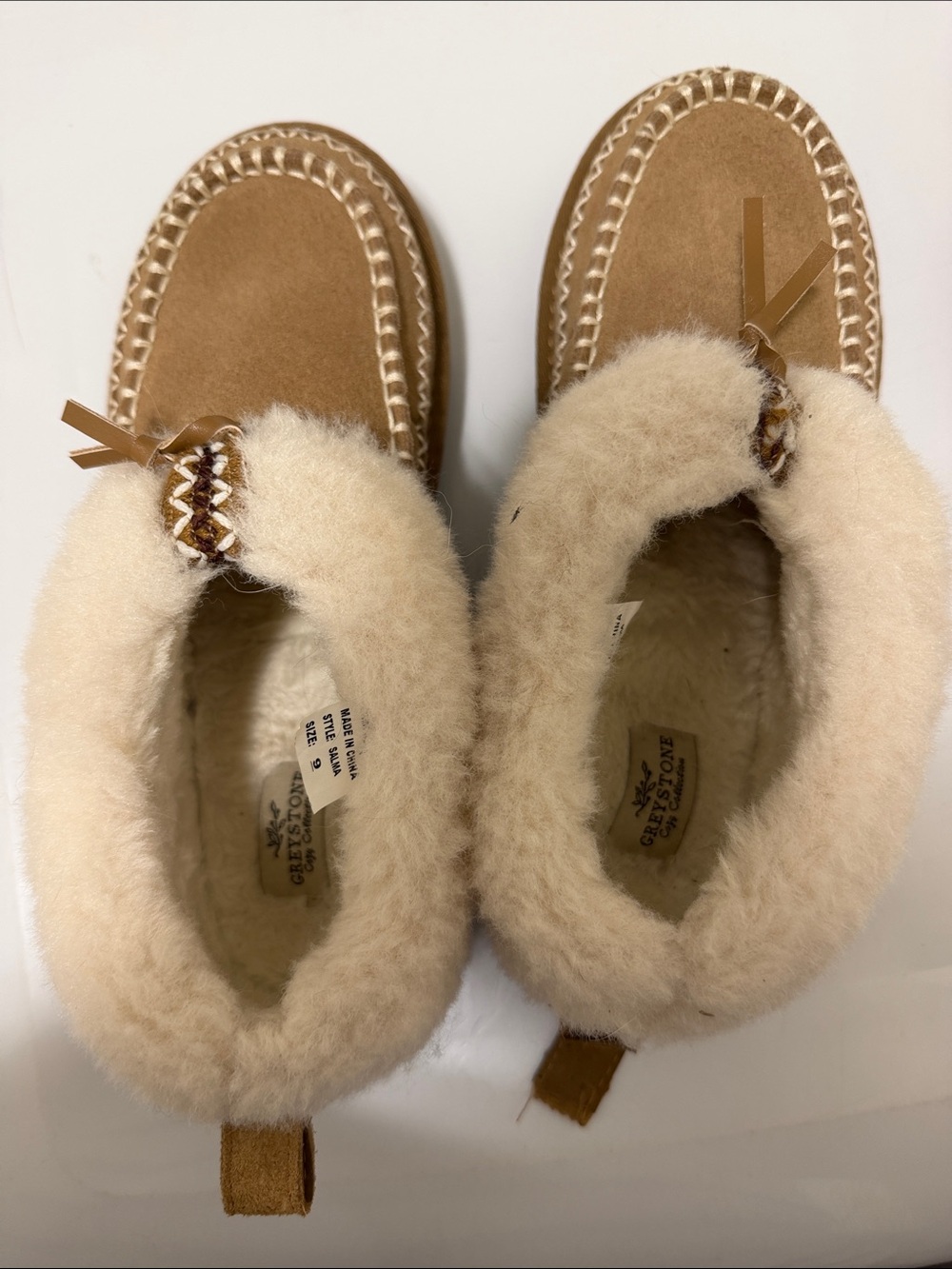 Geytone Suede Shearling Moccasin Slippers in Chestnut